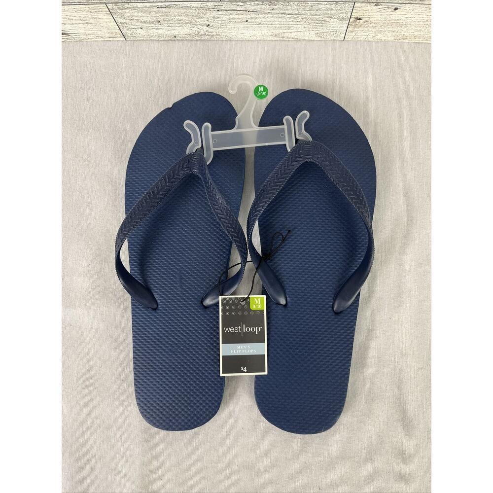 NEW West Loop Men’s Solid Navy Blue Flip Flops Size Medium 9/10